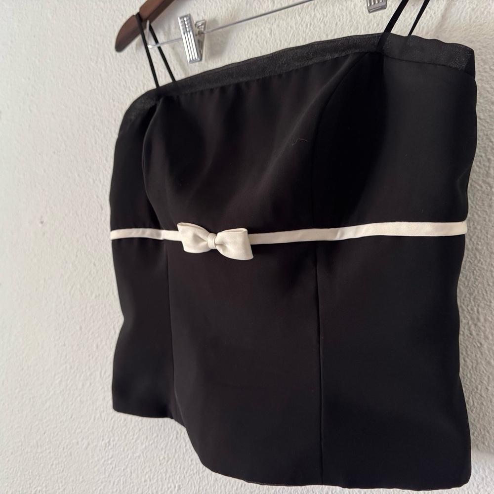 Vintage B2 Black White Bow Bustier Cami Bodice Top Y2K Preppy Size 14 - Picture 3 of 13